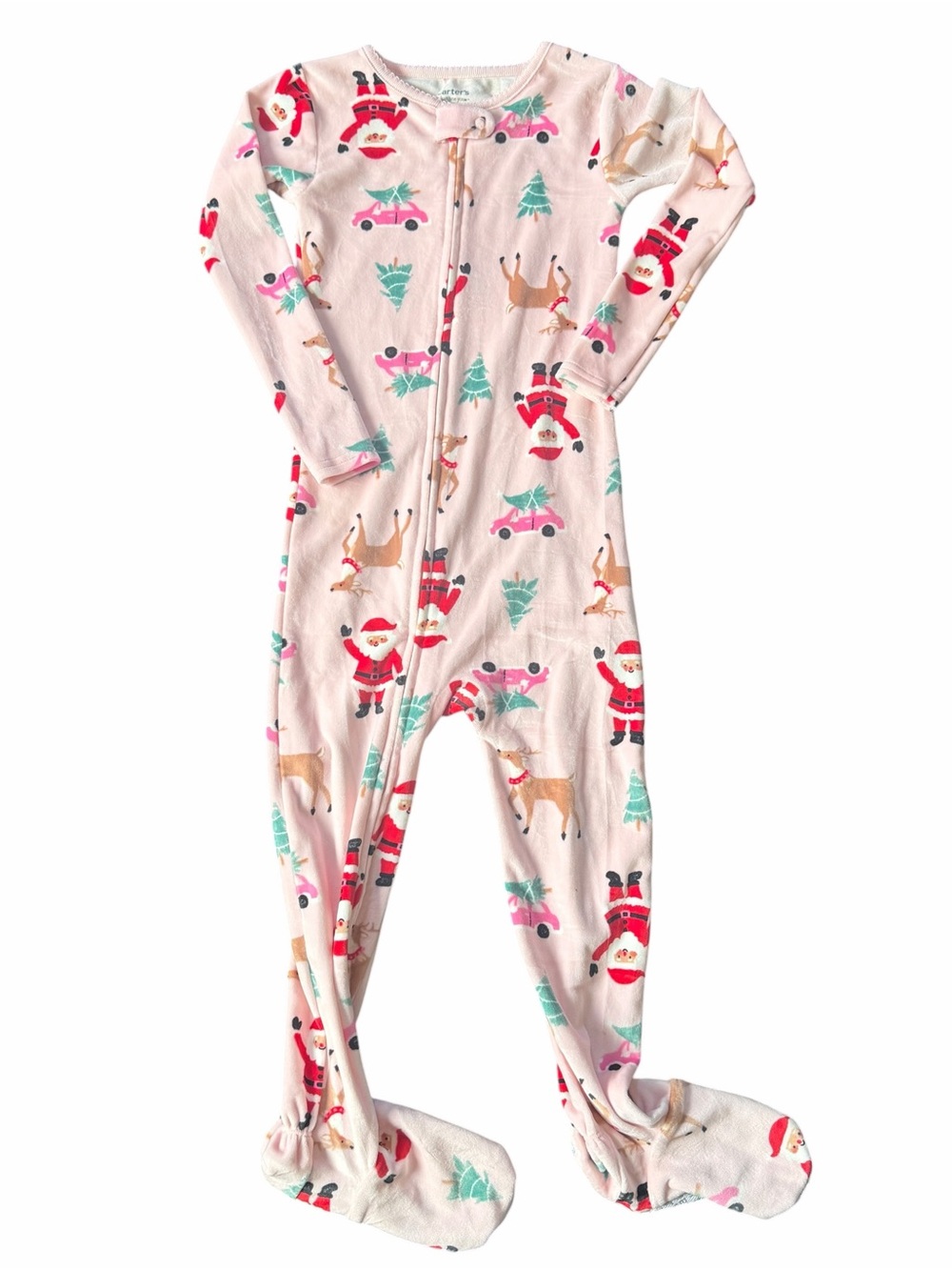 Carter’s Girls 4T Christmas Fleece Footed Pajamas Santa Reindeer NWOT
